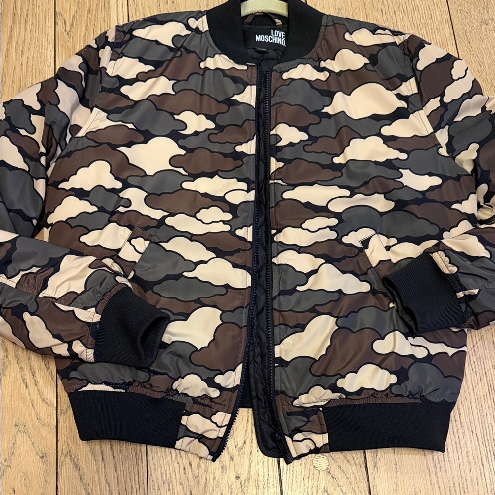 Love Moschino Cloud Pattern Jacket in Brown and Cream